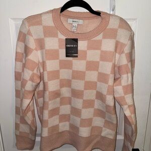 NWT Pink and Cream Checkered Sweater